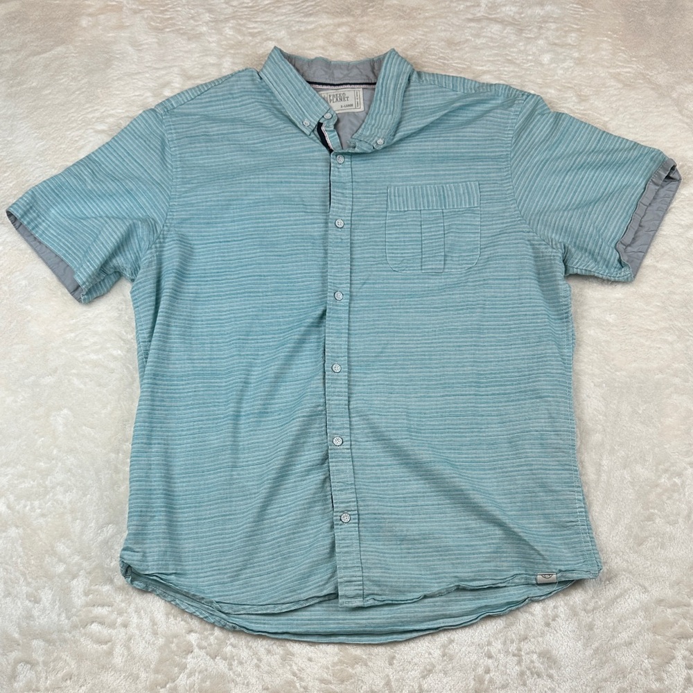 Free Planet Teal Striped Casual Shirt
